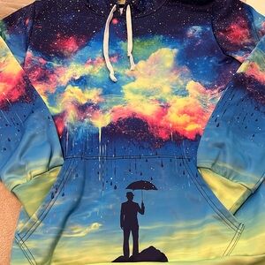 Pullover Hoodie Sweatshirt with Galaxy Rainstorm Print by INTO THEAM
